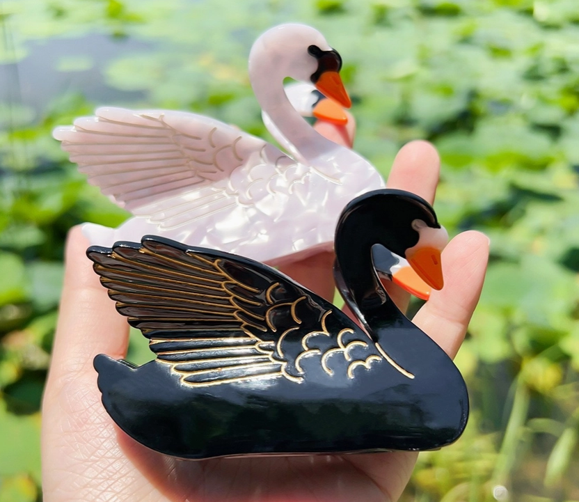 Black or White Swan Hair Claw Clip