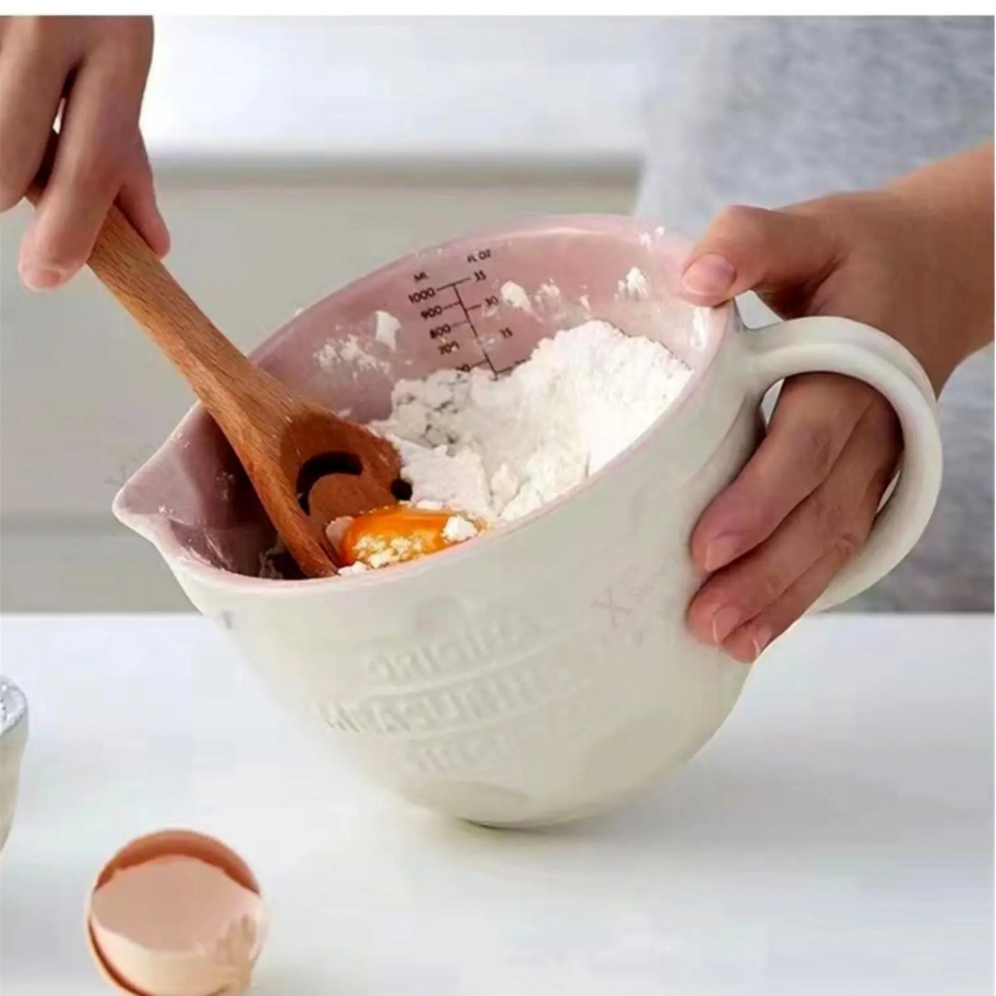 Vintage Style Ceramic Measuring Cup and Mixing Bowl