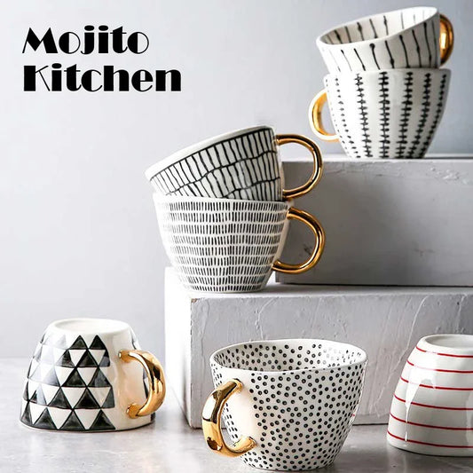 Hand Painted Geometric Ceramic Mugs