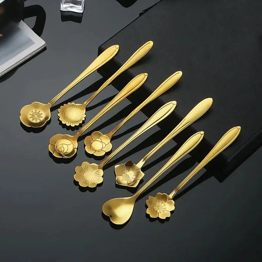 Gold Flower & Heart Spoon Set