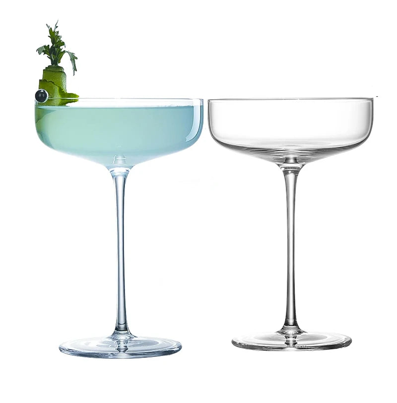 Set of 2 Hand Blown Crystal Coupe Cocktail Glasses