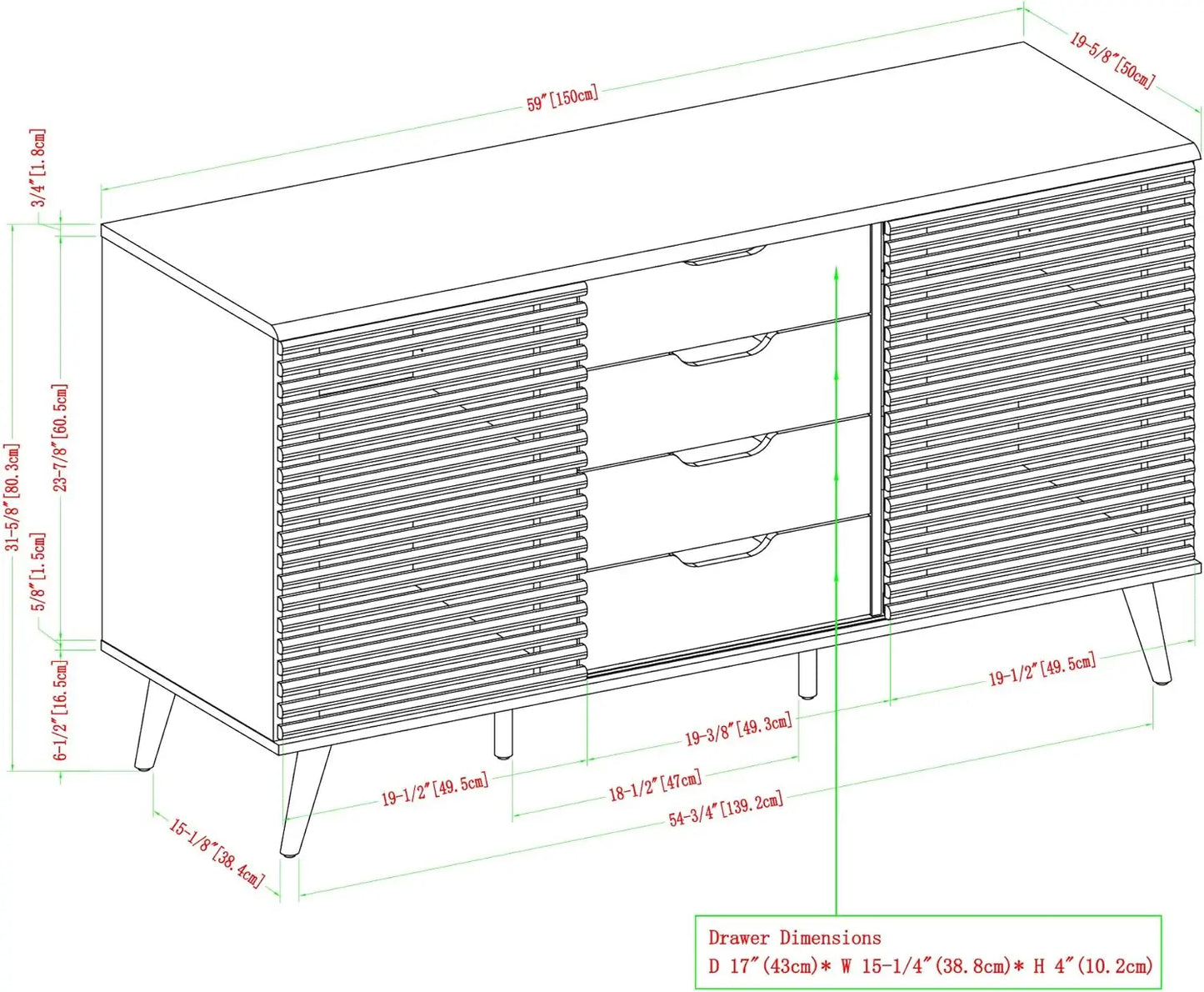 Walker Edison Modern 4-Drawer Sliding Door Wood Buffet