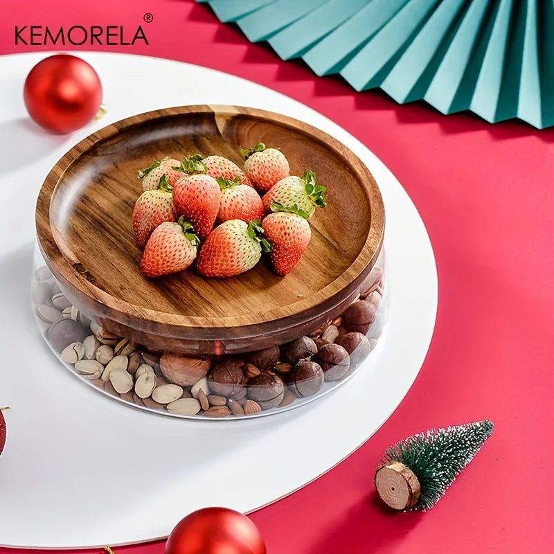 Wooden Tray Topped Glass Bowl