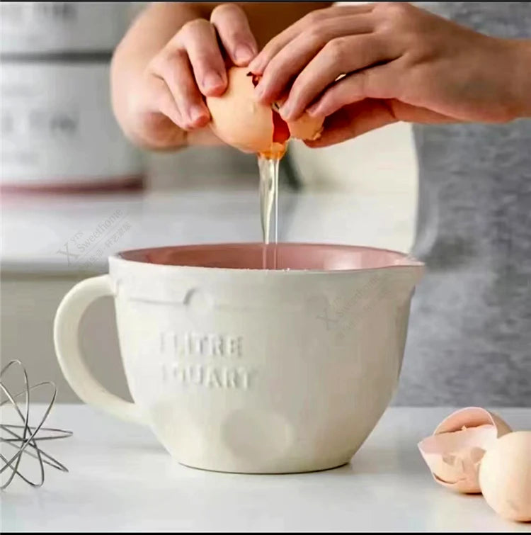 Vintage Style Ceramic Measuring Cup and Mixing Bowl