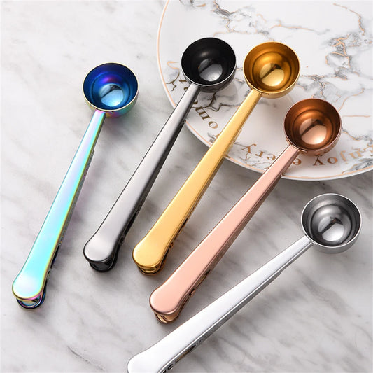 Coffee Scoop - Multifunctional Two-in-One Stainless Steel Sealing Clip