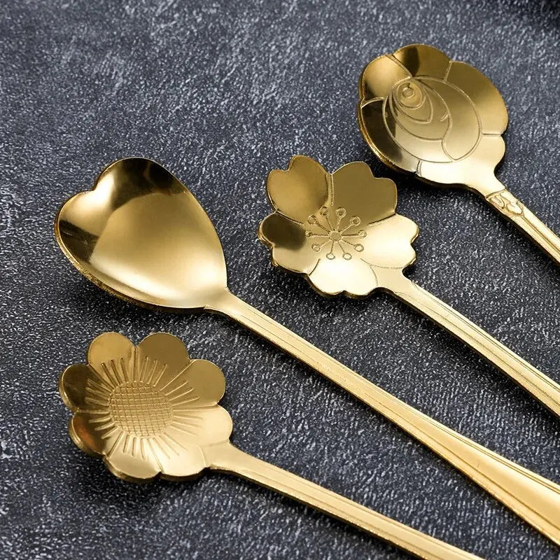 Gold Flower & Heart Spoon Set