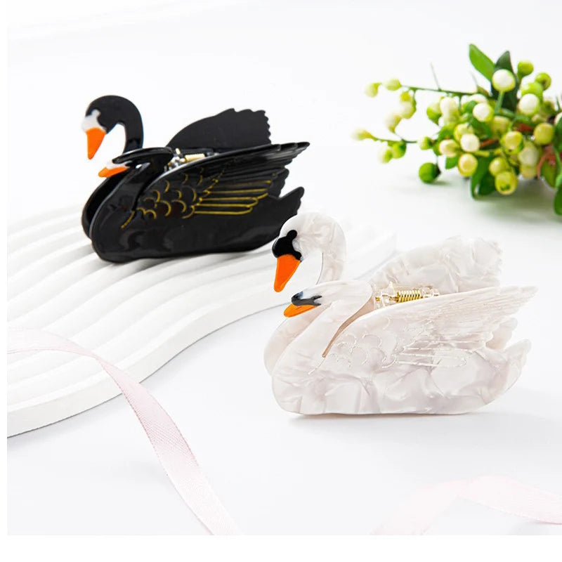 Black or White Swan Hair Claw Clip