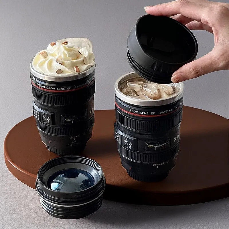 SLR Camera Lens Insulated Cup with Lid