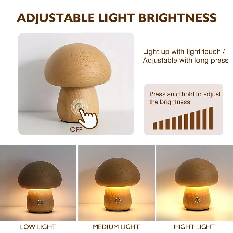 Wooden Mushroom Night Lights