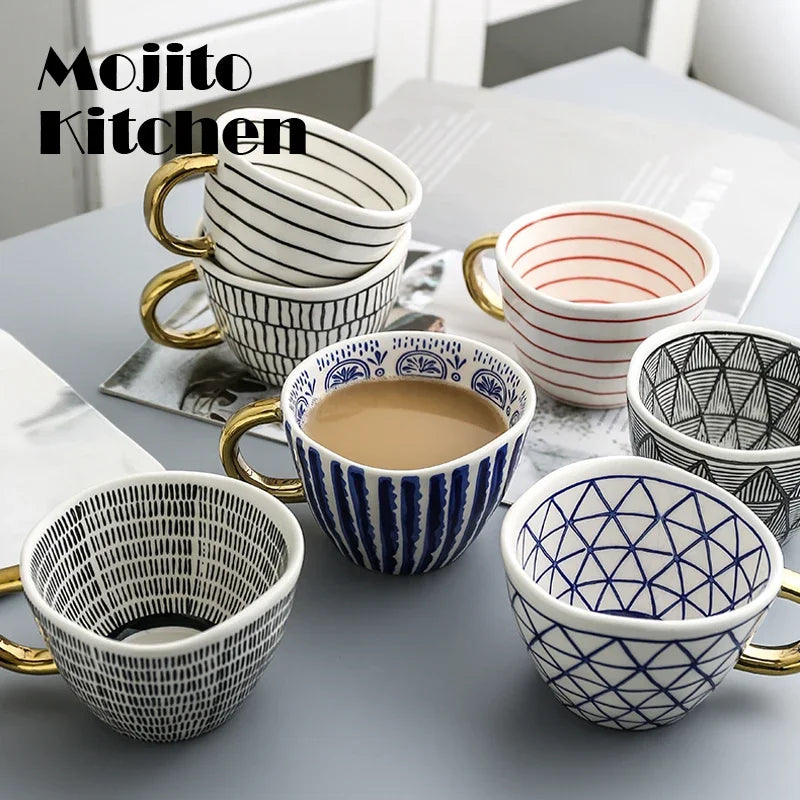 Hand Painted Geometric Ceramic Mugs