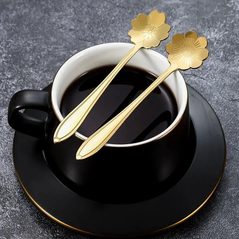 Gold Flower & Heart Spoon Set