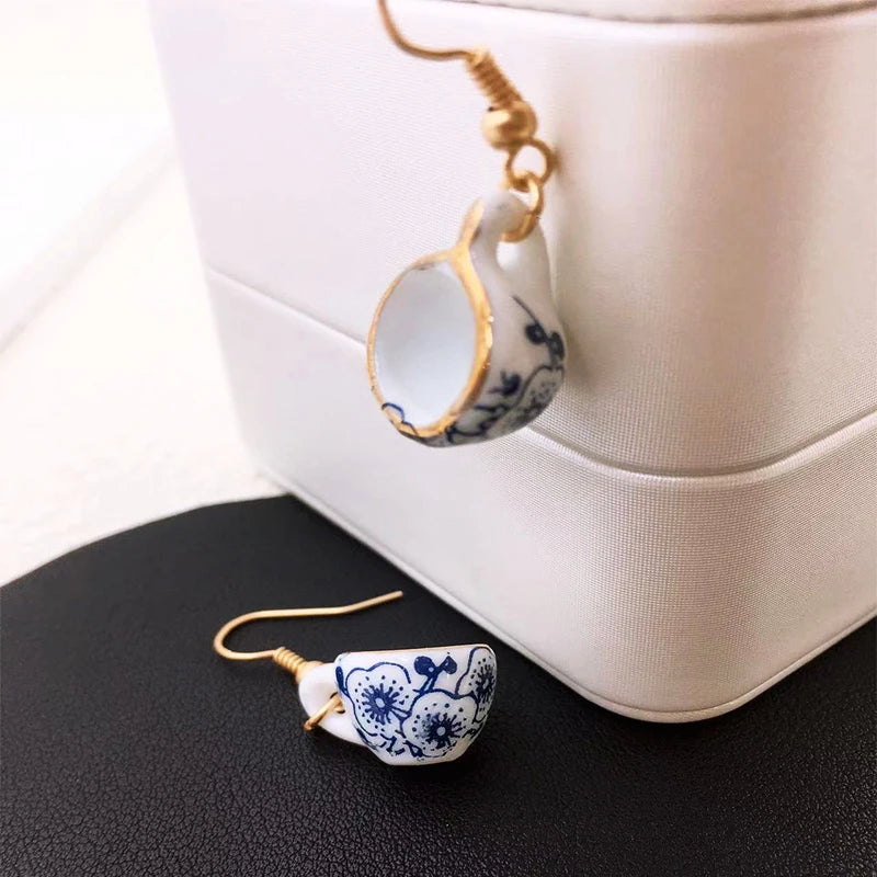 Handmade Ceramic Teacup Dangle Earrings