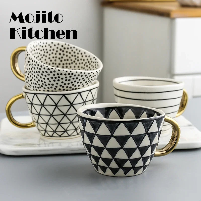 Hand Painted Geometric Ceramic Mugs