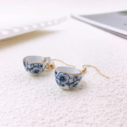 Handmade Ceramic Teacup Dangle Earrings