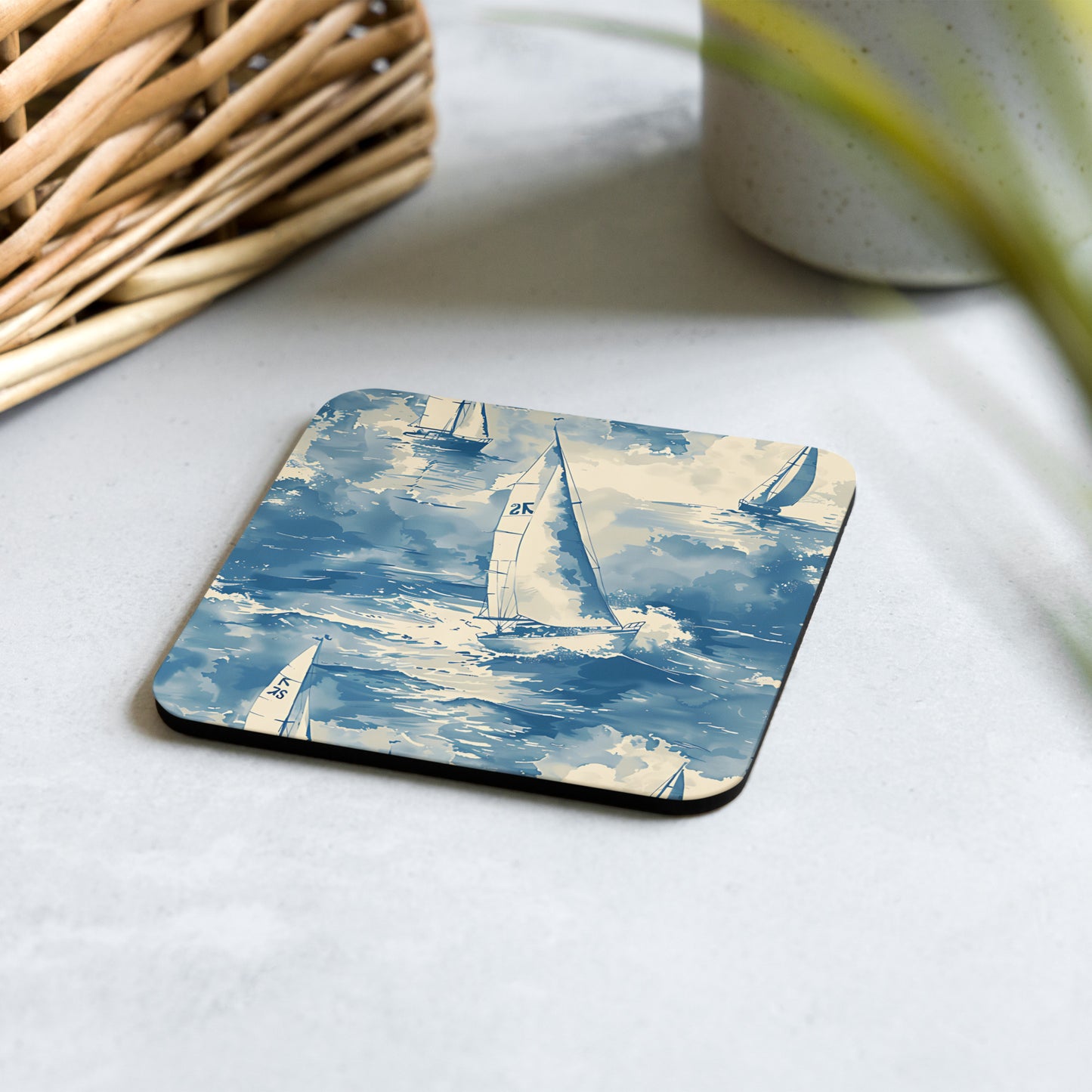 Vintage Sailboat Cork-back Coaster Set