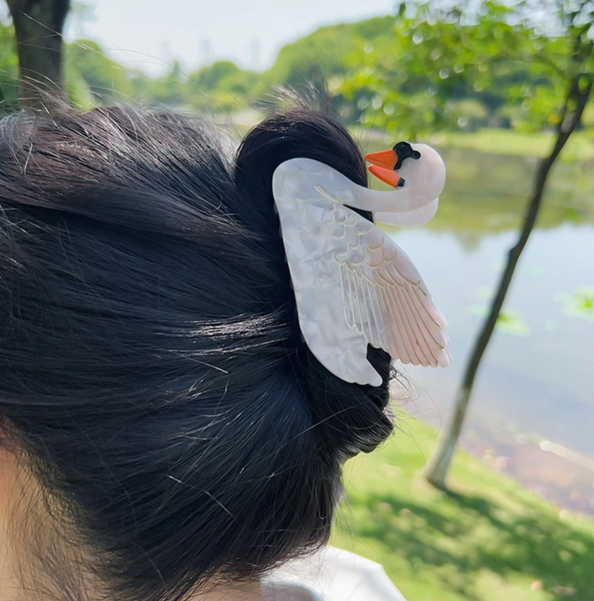 Black or White Swan Hair Claw Clip