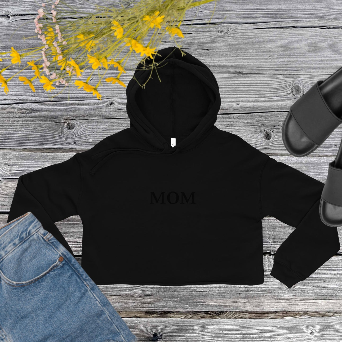 Monochromatic "MOM" Crop Hoodie